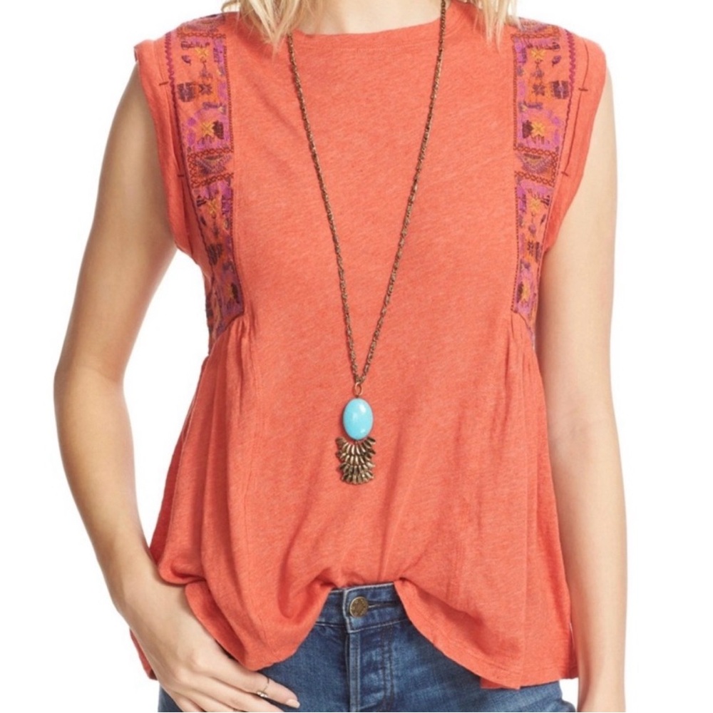 NWOT Free People Marcy Sleeveless Embroidered Top Orange XS